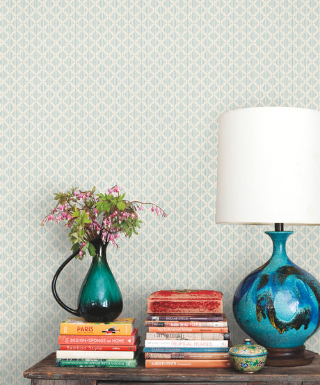 York GR6001 Diamond Gate Blue & Taupe Wallpaper