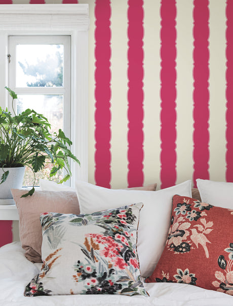 York GR6011 Scalloped Stripe Red Wallpaper