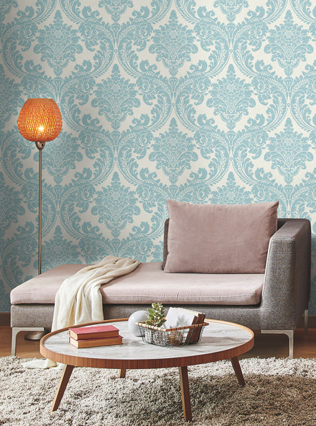 York GR6025 Tapestry Damask Teal Wallpaper