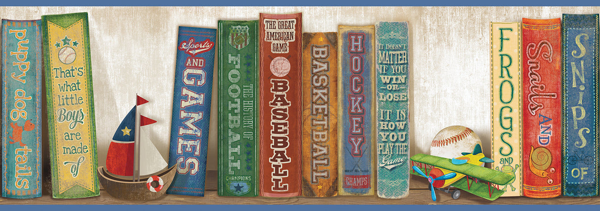 Chesapeake HAS01071B Stevie Blue Play The Game Bookshelf Border