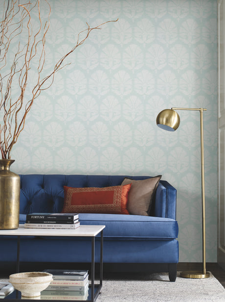 York HC7573 Ottoman Fans Blue & White Wallpaper