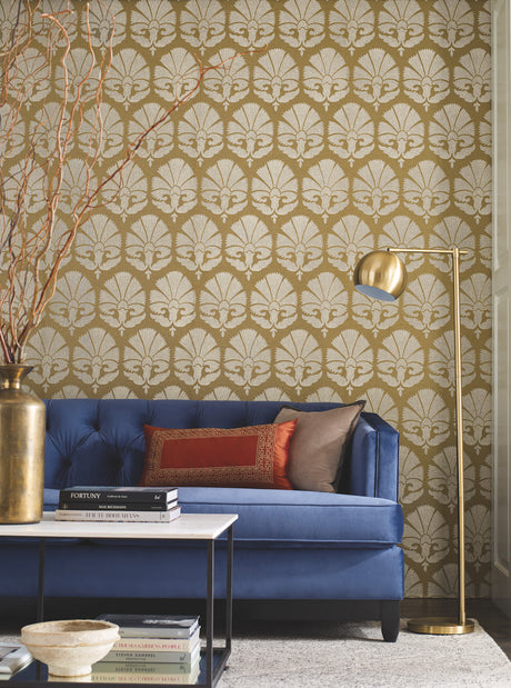 York HC7575 Ottoman Fans Gold & White Wallpaper