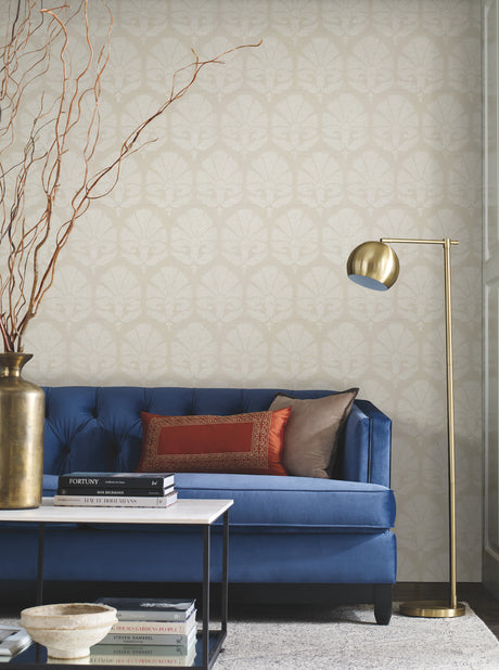York HC7576 Ottoman Fans Light Grey Wallpaper
