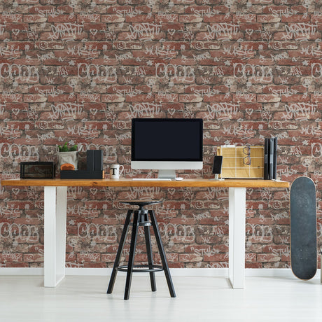 Brewster HN002603 Rodney Red Tagged Brick Wallpaper