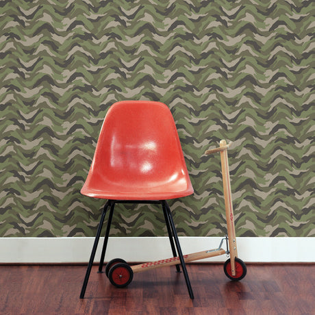 Brewster HN002608 Stealth Green Camo Wave Wallpaper