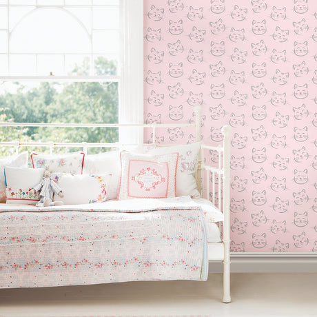Brewster HN002613 Purr Pink Cat Wallpaper
