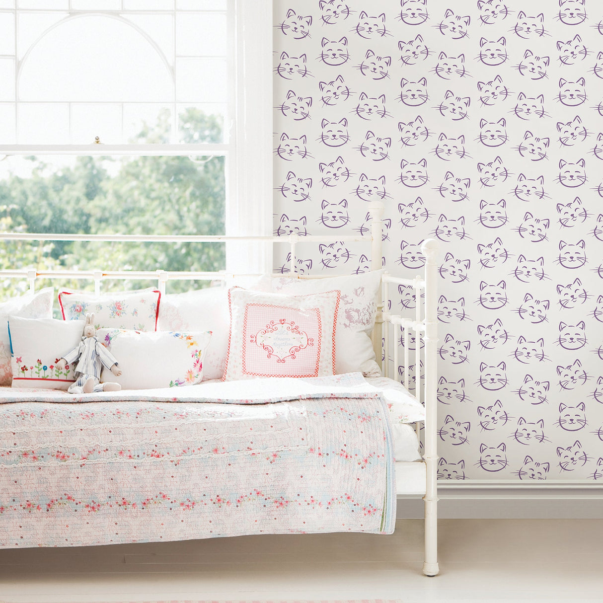 Brewster HN002616 Purr Purple Cat Wallpaper