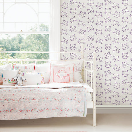 Brewster HN002616 Purr Purple Cat Wallpaper