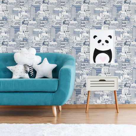 Brewster HN002632 West Blue City Wallpaper
