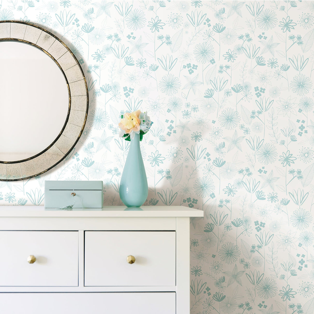 Brewster HN002646 Mariska Turquoise Meadow Wallpaper