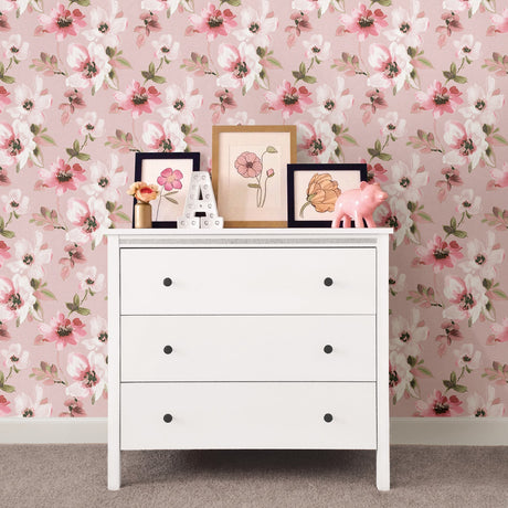 Brewster HN002659 Reign Pink Bouquet Wallpaper