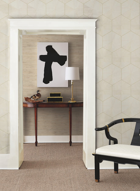 York HO2101GV Hexagram Wood Veneer Ivory Wallpaper