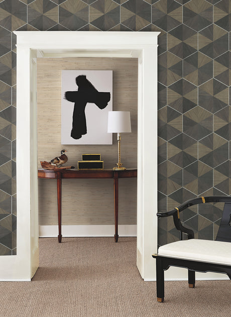 York HO2103GV Hexagram Wood Veneer Smoke Wallpaper