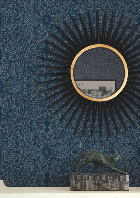 York HO2133 Ascot Damask Dark Blue Wallpaper