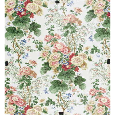 LEE JOFA HOLLYHOCK HAND.WHITEC.0 HOLLYHOCK HDB WHITE/CORAL Fabric - Eade's Wallpaper