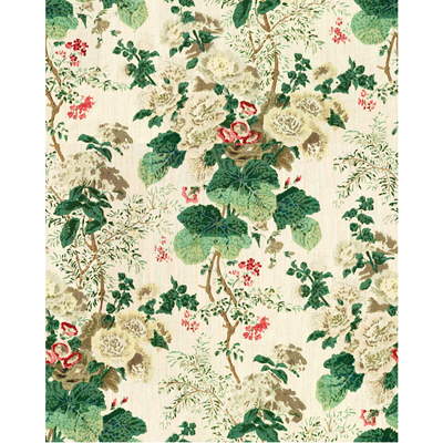 LEE JOFA HOLLYHOCK HAND.WHTBRO.0 HOLLYHOCK HDB WHITE/BROWN Fabric - Eade's Wallpaper