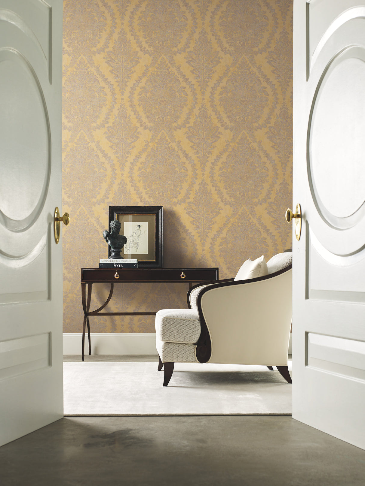 York HS7956 Charleston Damask Yellow Wallpaper