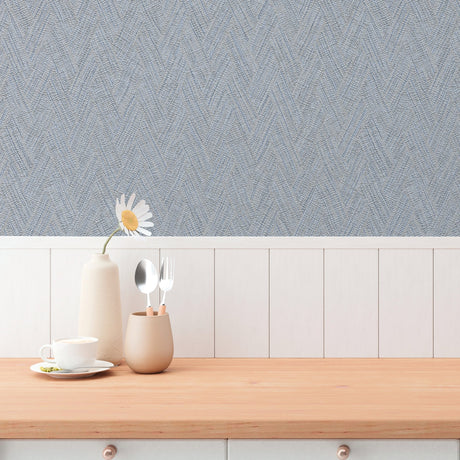 Galerie Hygge Home Herringbone Weave Motif Blue Wallpaper GG