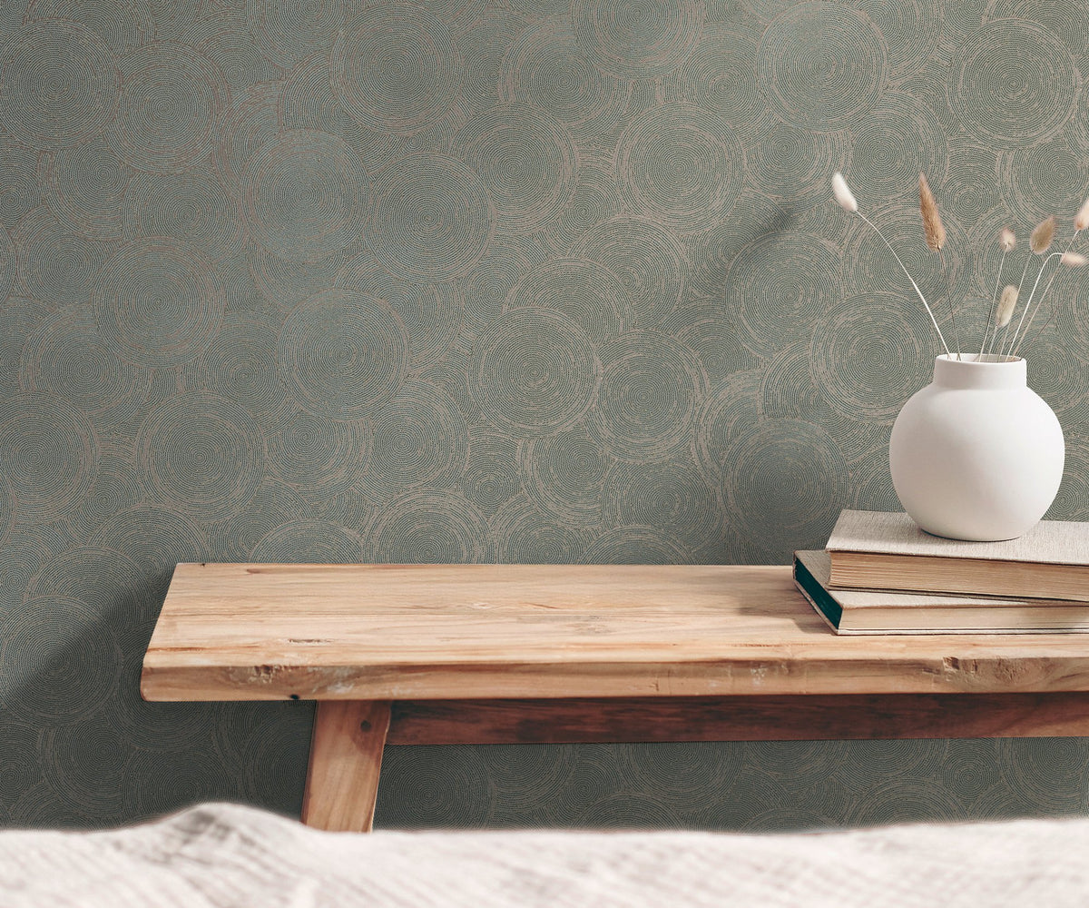 Galerie Hygge Home Stone Circles Motif Green Wallpaper GG821