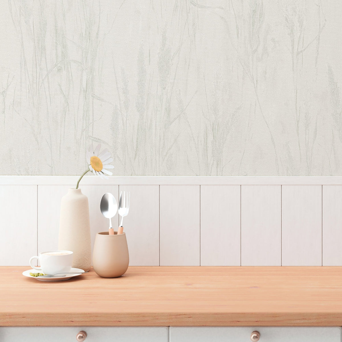 Galerie Hygge Home Meadow Stems Motif Beige Wallpaper GG8214
