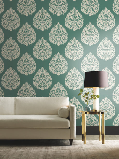 York KT2146 Teardrop Damask Teal Wallpaper