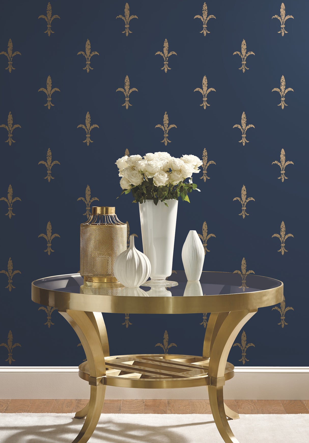 York KT2191 Fleur De Lis Navy & Gold Wallpaper