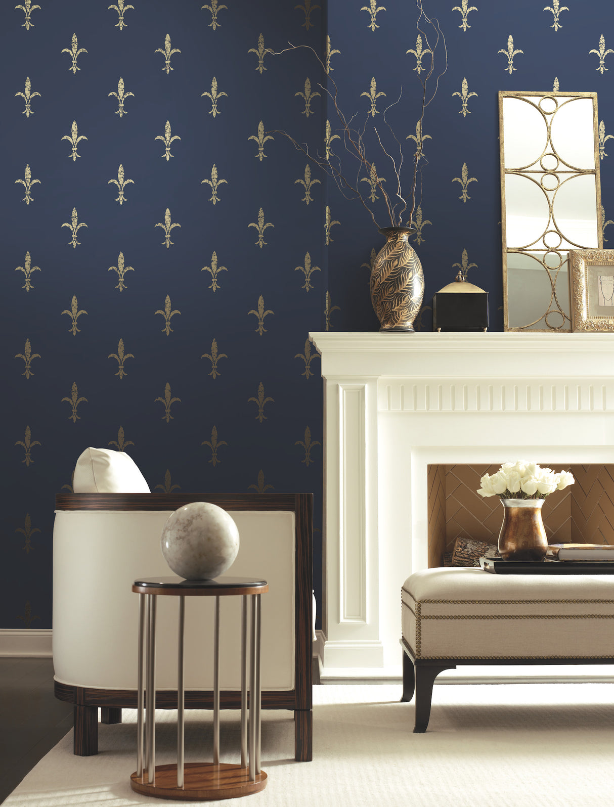 York KT2191 Fleur De Lis Navy & Gold Wallpaper