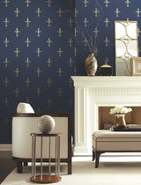 York KT2191 Fleur De Lis Navy & Gold Wallpaper
