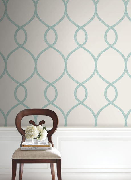York KT2238 Laurel Leaf Ogee Teal Wallpaper