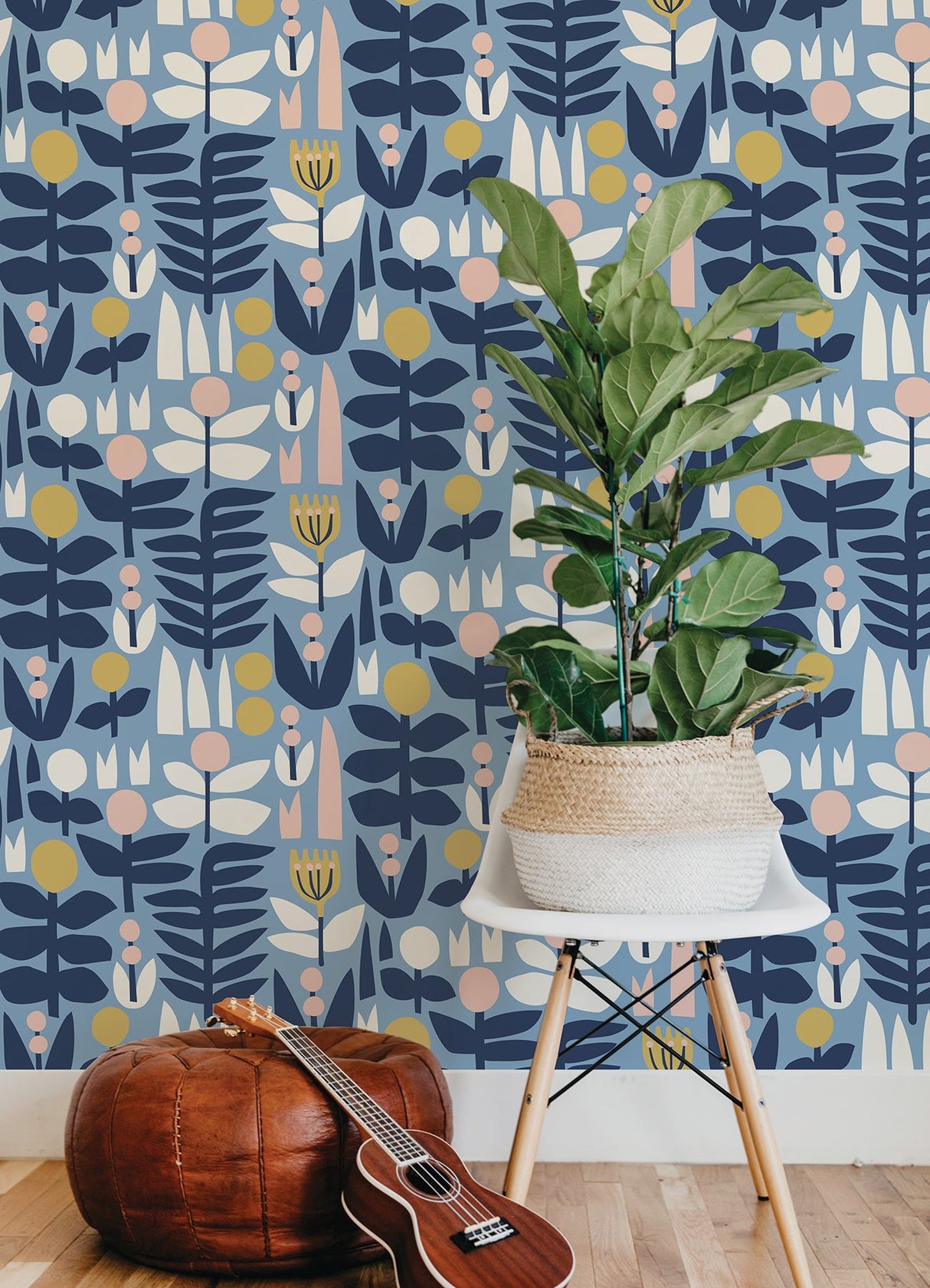 Leah Duncan LDS4579 Blue A Bit Of Folk Peel & Stick Wallpaper