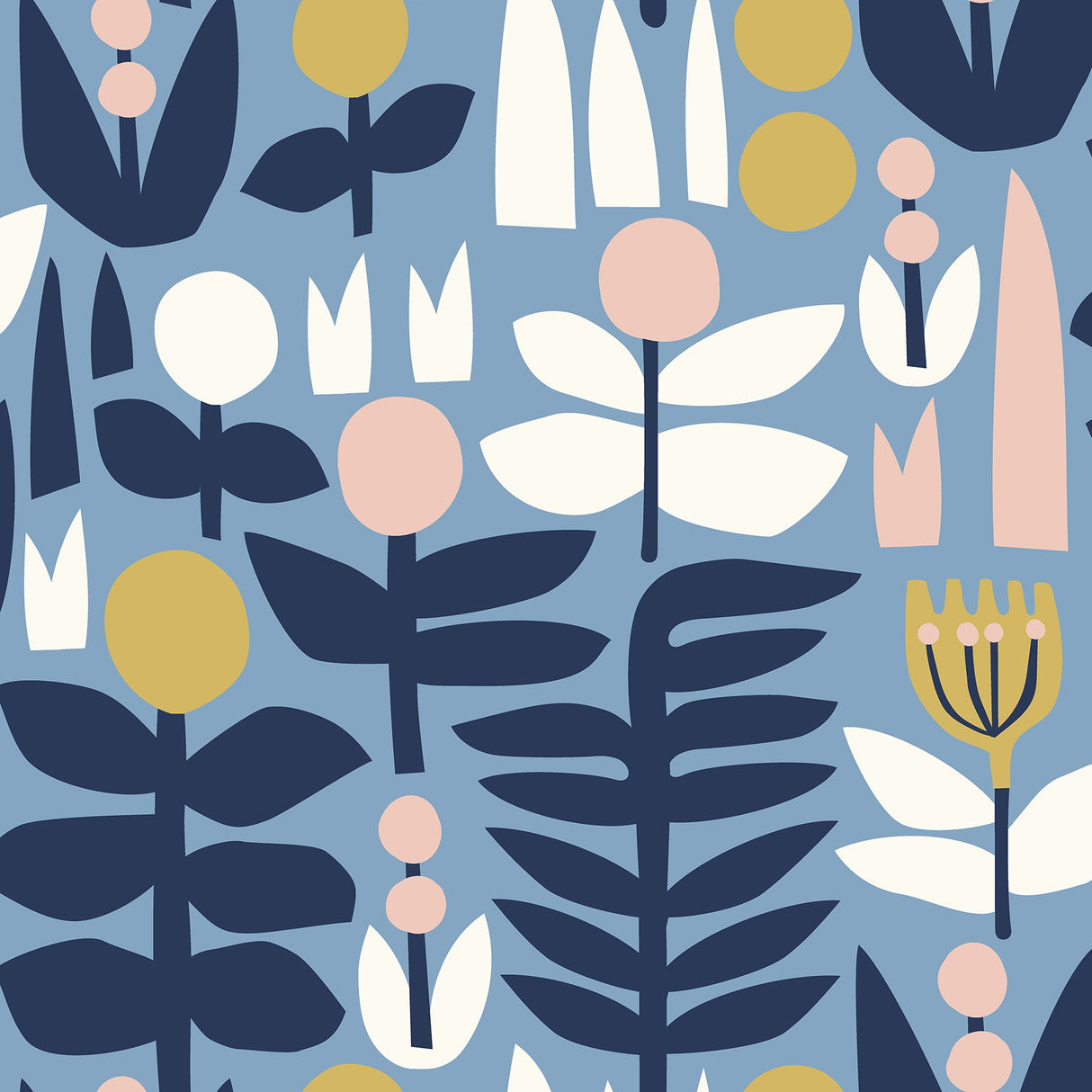 Leah Duncan LDS4579 Blue A Bit Of Folk Peel & Stick Wallpaper