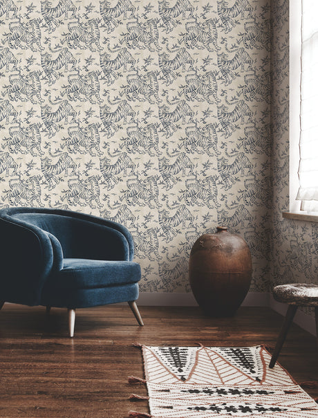 York LM5333 Orly Tigers Indigo Wallpaper