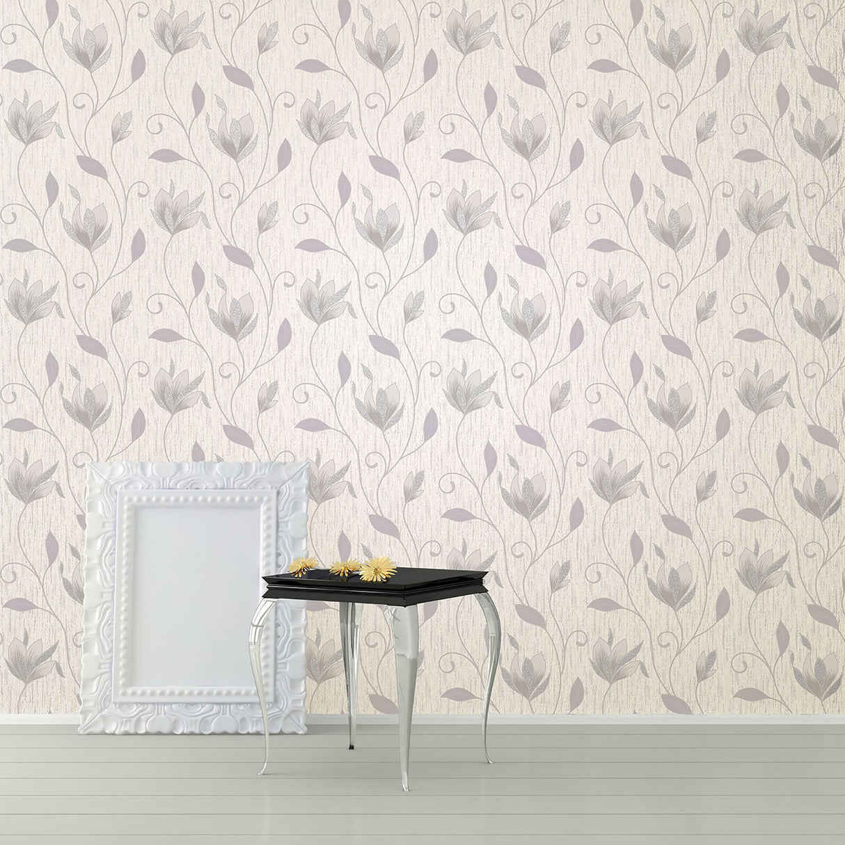 Crown  M0852 Synergy Grey Floral Trails Wallpaper