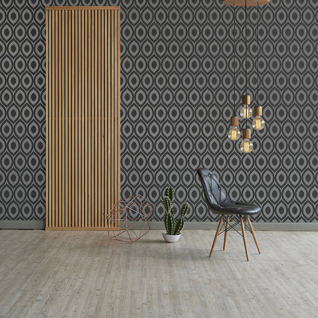 Crown  M1161 Rimini Black Geometric Wallpaper
