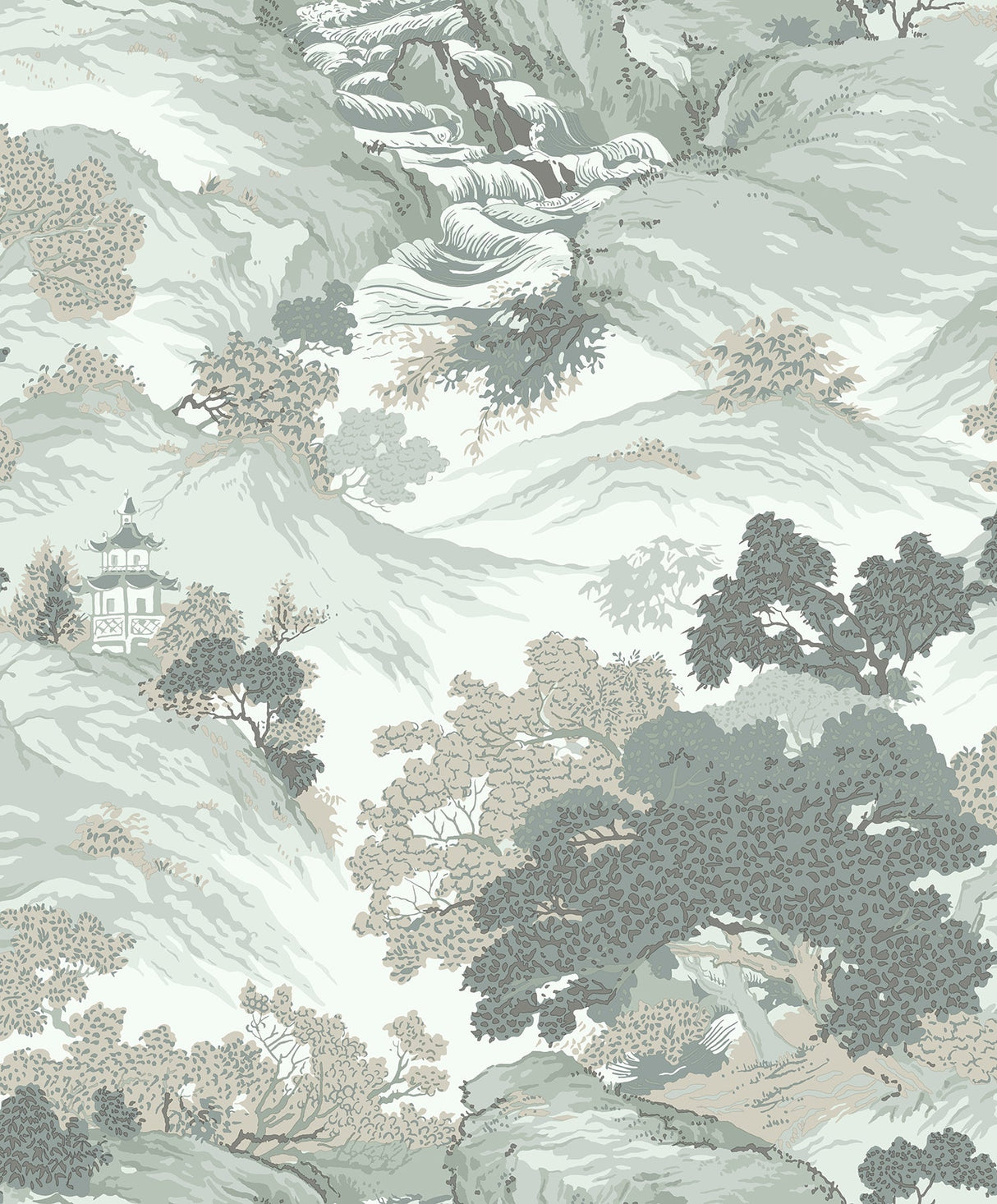 Crown  M1191 Ordos Light Green Eastern Toile Wallpaper