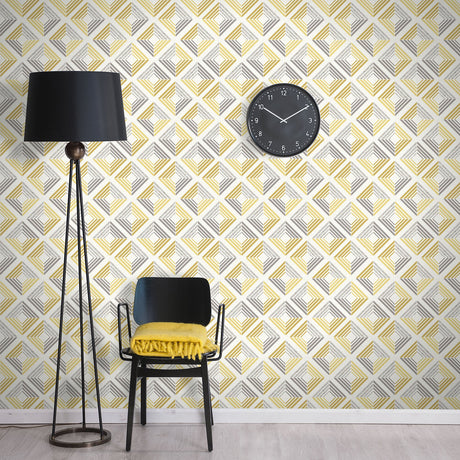 Coloroll M1299 Echo Yellow Geometric Wallpaper