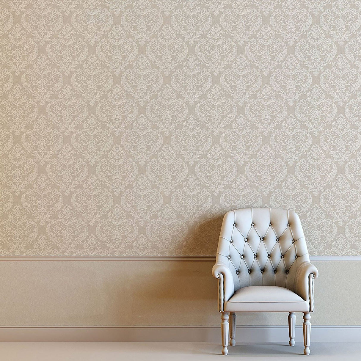 Crown  M1308 Ida Beige Damask Wallpaper
