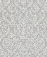 Crown  M1309 Ida Light Grey Damask Wallpaper