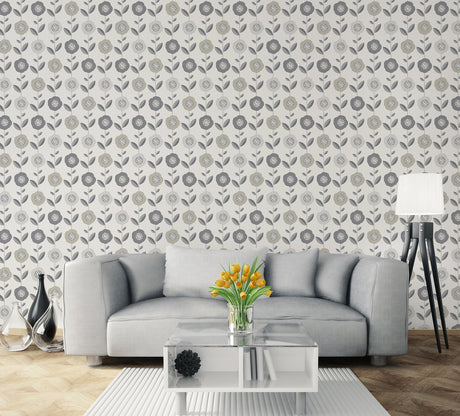 Coloroll M1325 Helsinki Silver Flowers Wallpaper