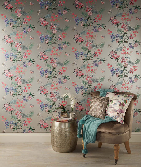 Crown  M1346 Carmen Silver Floral Wallpaper
