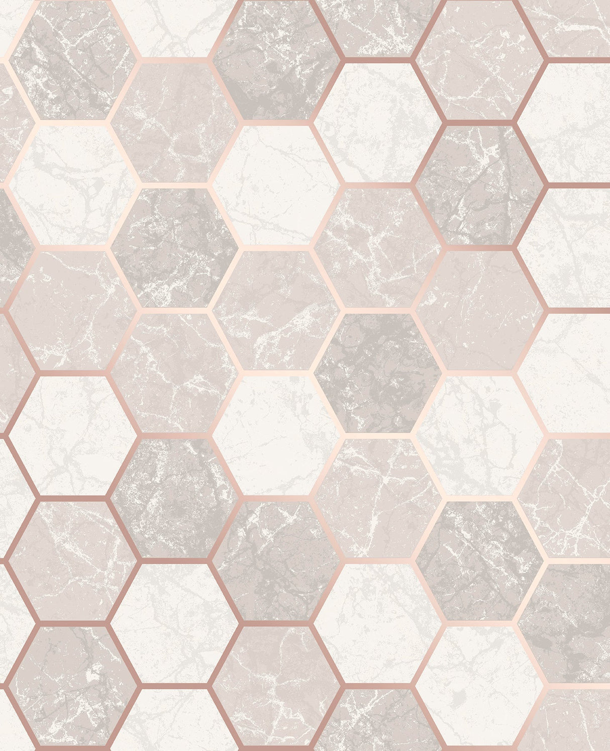 Crown M1507 Margaret Rose Gold Marble Hexagon Wallpaper