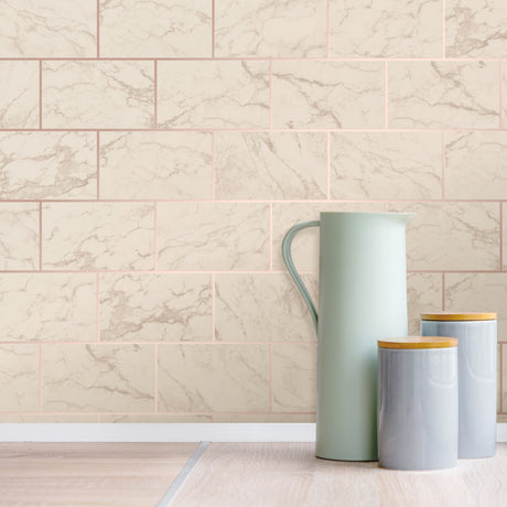 Crown M1510 Mirren Beige Marble Subway Tile Wallpaper