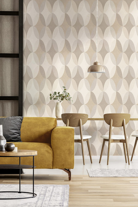 Fine Decor M1640 Kirby Taupe Oval Geo Wallpaper