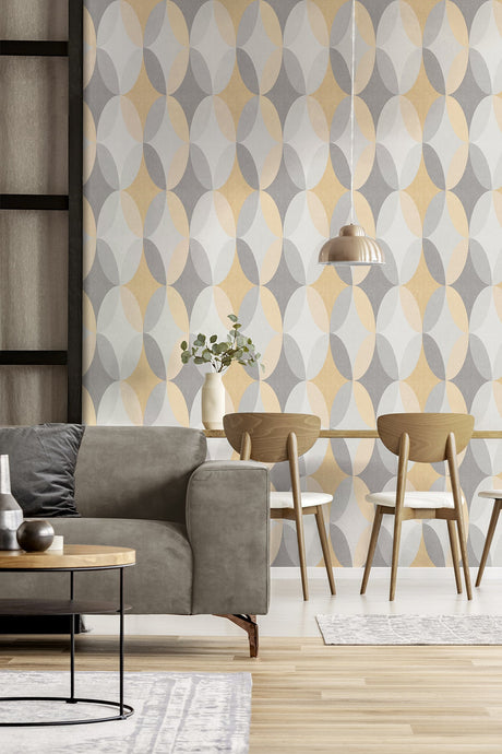 Fine Decor M1641 Kirby Mustard Oval Geo Wallpaper