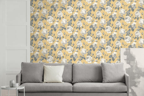 Fine Decor M1646 Eden Mustard Floral Wallpaper