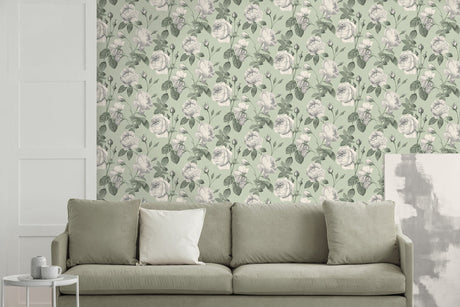 Fine Decor M1648 Eden Sage Floral Wallpaper