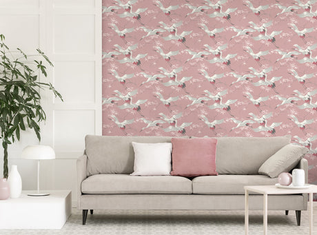 Fine Decor M1656 Saura Pink Cranes Wallpaper