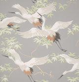 Fine Decor M1657 Saura Light Grey Cranes Wallpaper