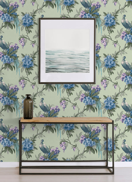 Brewster M1660 Golden Pheasant Sage Floral Wallpaper