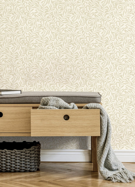 Brewster M1668 Salix Beige Leaf Wallpaper